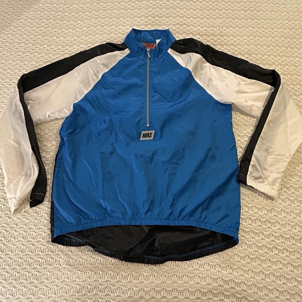 Vintage Nike Running Blue Back Pockets 1/2 Zip Pullover Nylon Windbreaker Medium